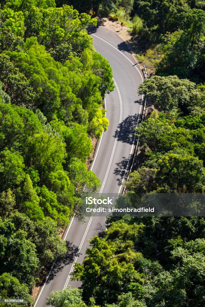 Elevated View Of Queensland Road, Australia Looking down on the road to Kuranda, Queensland Kuranda Stock Photo