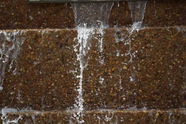 Water shown falling down the steps of a water fountain in Washington D.C.