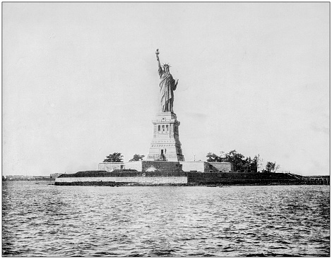 Antique photograph of World's famous sites: Statue of Liberty, New York Harbour, US