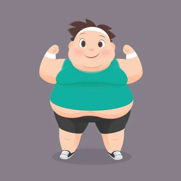 Vector illustration of Cartoon Fat Man In A Sports Uniform, Vector Illustration, Concept With Exercise And Weight Loss