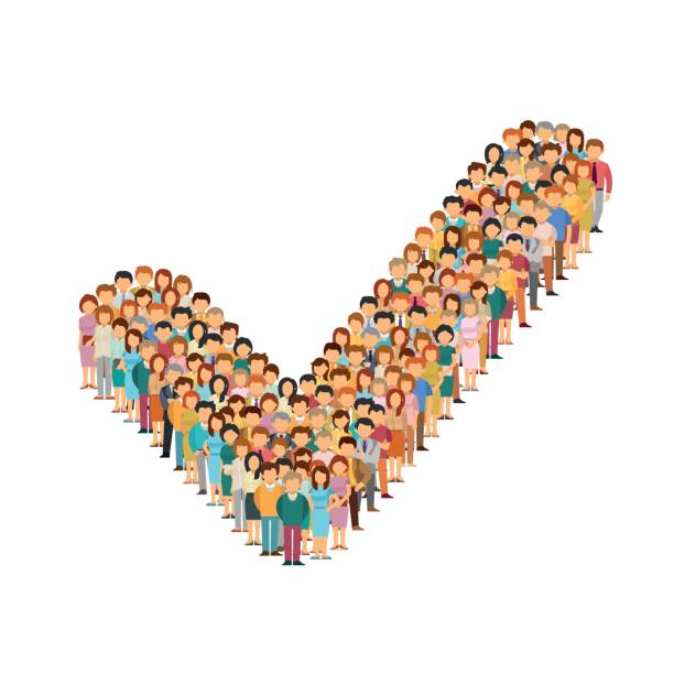 istock Vector crowd of people standing as shape of vote check sign 854007424