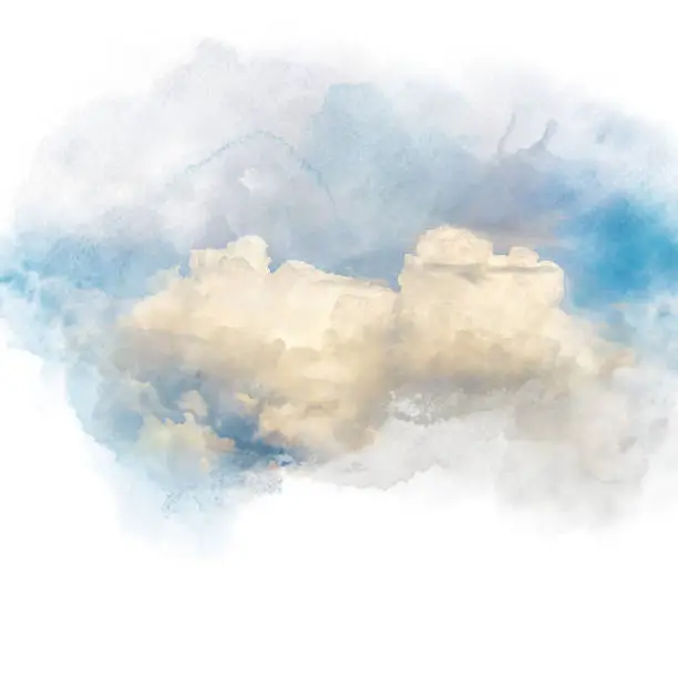 Watercolor illustration of sky with cloud (retouch). Artistic natural painting abstract background.