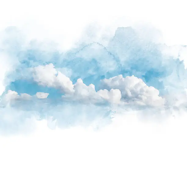Watercolor illustration of sky with cloud (retouch). Artistic natural painting abstract background.