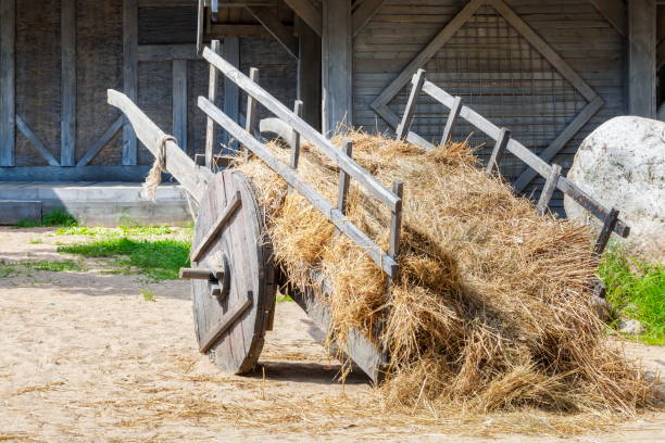 istock Old wooden wagon with straw 854011576