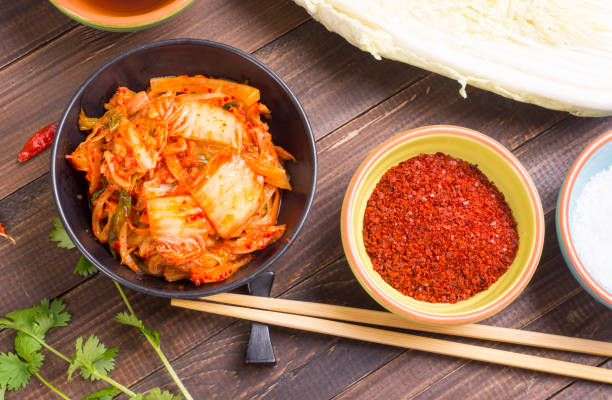 istock Top view of Kimchi or kimchee on wooden table 854012042