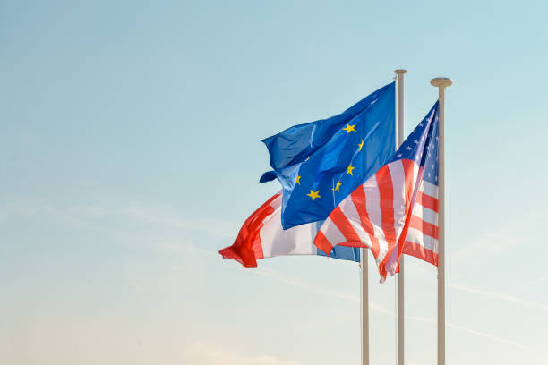istock French American and European union Flags 854016938