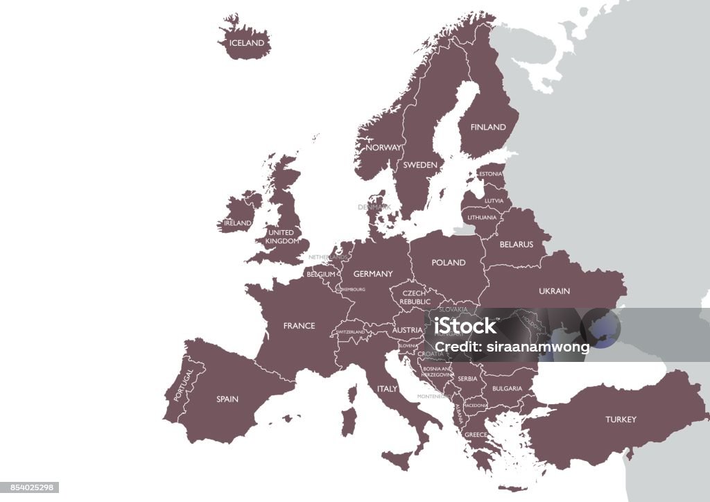 Carte détaillée de l’Europe avec nom - clipart vectoriel de Carte libre de droits