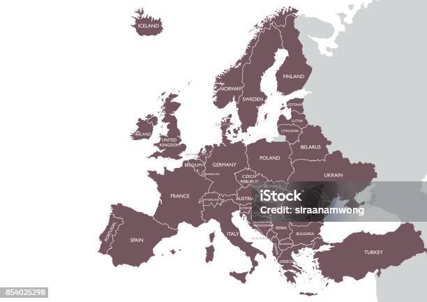 Europe Detailed Map With Name Stock Illustration - Download Image Now - Map, Germany, Norway