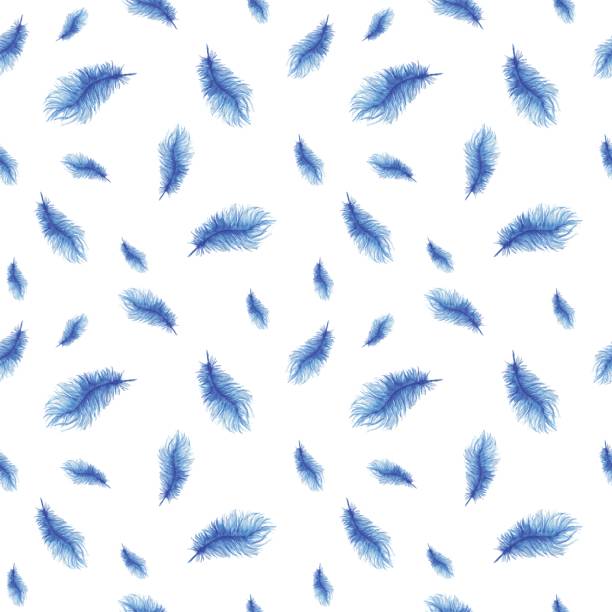Watercolor pattern, background, seamless pattern, feathers, blue feathers, for halloween, ostrich feathers on white background, for graphics and decor Watercolor pattern, background, seamless pattern, feathers, blue feathers, for halloween, ostrich feathers on white background, for graphics and decor ostrich feather stock illustrations