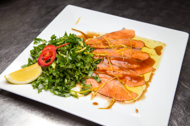 saviche de saumon - gourmet salad dinner prepared fish photos et images de collection