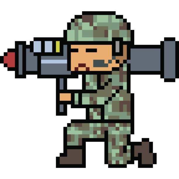 vektor pixel kunst cartoon - violence war gun camouflage stock-grafiken, -clipart, -cartoons und -symbole