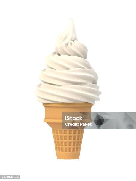 Vanilla Soft Ice Icecream In Waffle Cone Stock Photo - Download Image Now - Softness, Ice, Ice Cream Cone