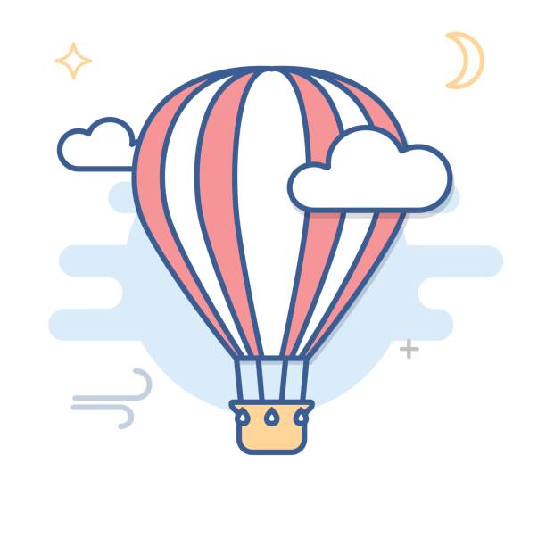 ilustrações de stock, clip art, desenhos animados e ícones de hot air balloon line illustration - descida dos cestos