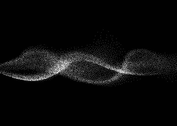abstrakte smokey welle vektor hintergrund. nano dynamischen fluss mit 3d partikel - particle stock-grafiken, -clipart, -cartoons und -symbole