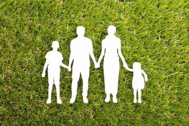 istock Family Papercut On Grass 854048126