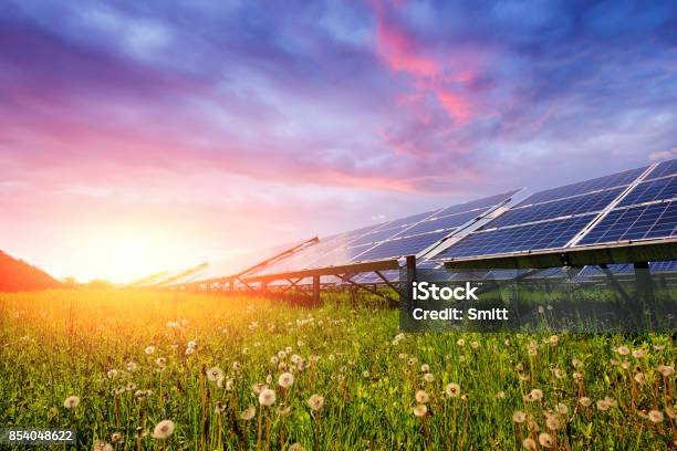 Solar Panel On Blue Sky Background Stock Photo - Download Image Now - Solar Panel, Agricultural Field, Fuel and Power Generation