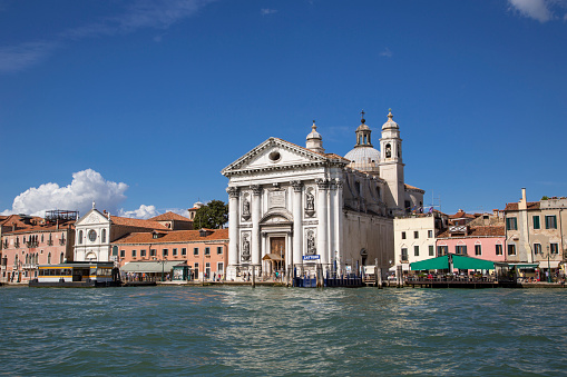 Venice seen from the water.  Island of San Giorgio Maggiore with church