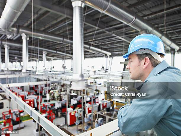 Fabrikarbeiter In Hartenkappe Im Fabriketage Suchen Stockfoto und mehr Bilder von Fabrik