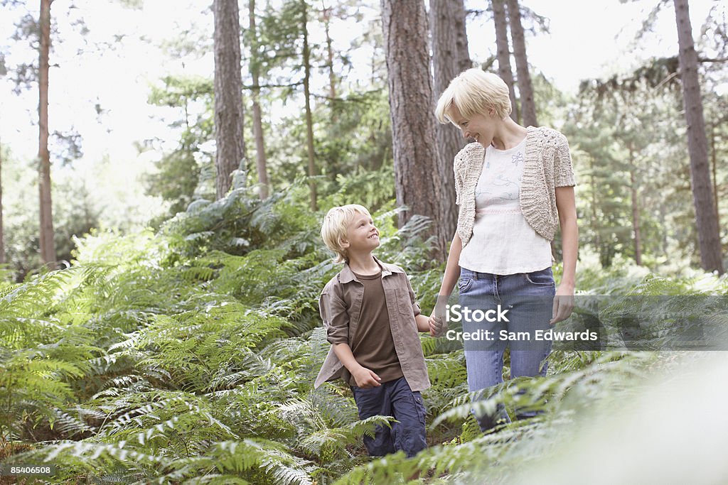 Mãe e filho a andar na floresta - Royalty-free 25-29 Anos Foto de stock