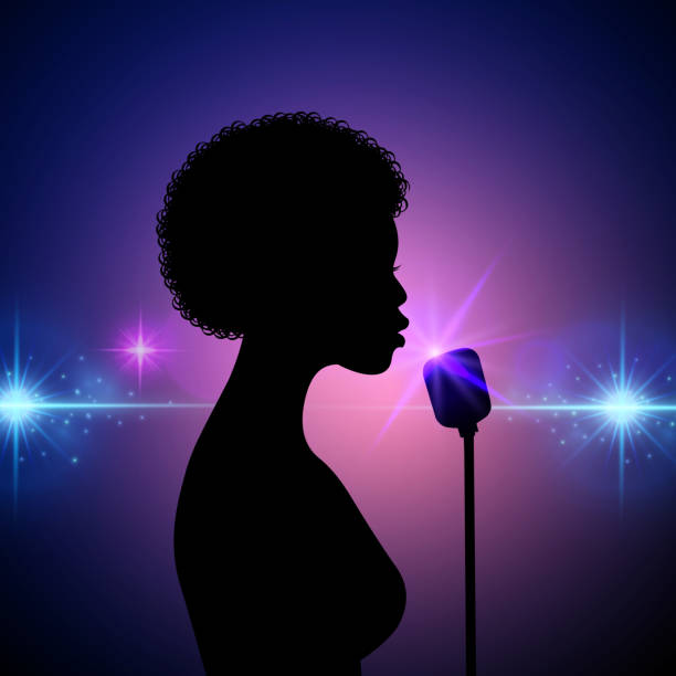 sylwetka wokalistki na abstrakcyjnym tle - singing silhouette singer karaoke stock illustrations