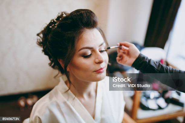 Morning Makeup In The Room For A Beautiful Bride Stock Photo - Download Image Now - Make-Up, Bride, Wedding