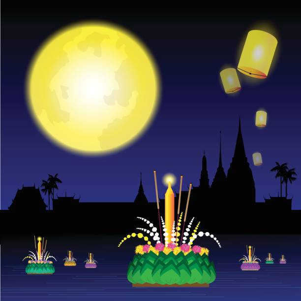 Loy krathong festival of Thailand. Loy krathong festival of Thailand, vector llustration. loi krathong stock illustrations