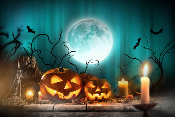 istock Halloween pumpkins on wooden planks 854074164