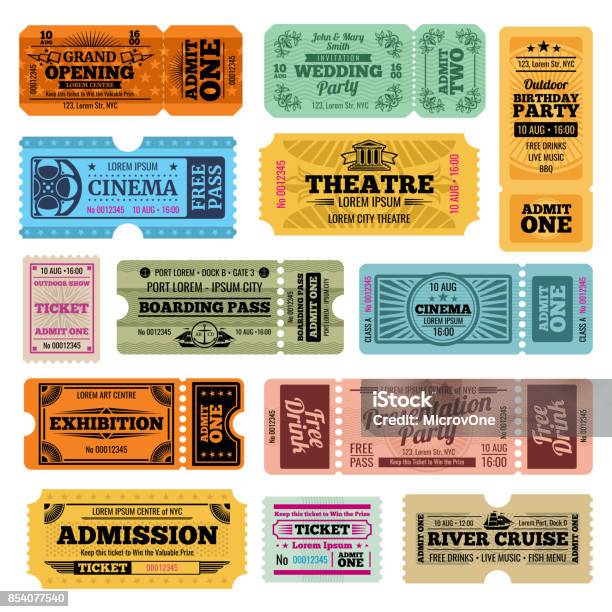 Circus Party And Cinema Vector Vintage Admission Tickets Templates Stock Illustration - Download Image Now