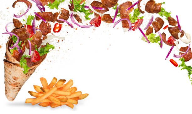 istock Kebab sandwich with flying ingredients 854079248