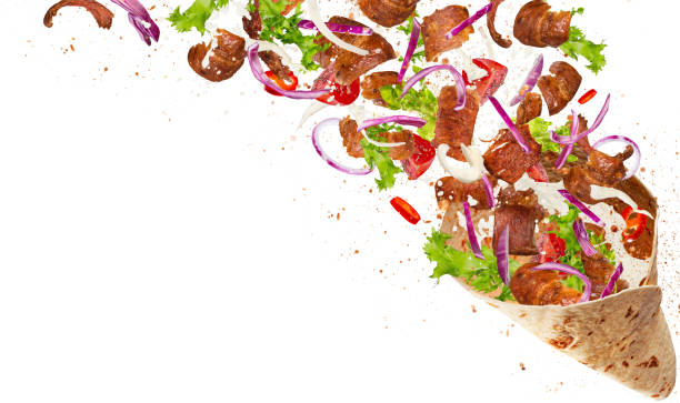 istock Kebab sandwich with flying ingredients 854079422