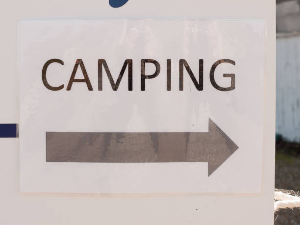 istock close up of printed direction white and black sign camping 854083944