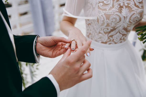 istock Wedding couple puts each other on each other 854084202
