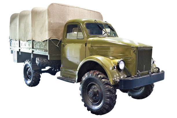 istock Old military russian trucks isolated 854089680