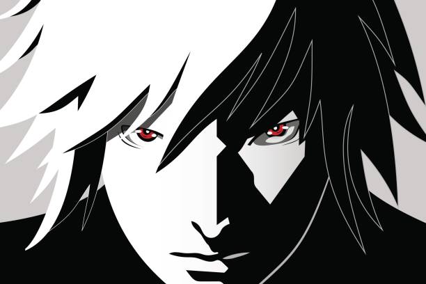 Anime Eyes Red Eyes On Black And White Background Anime Face From Cartoon  Vector Illustration Stock Illustration - Download Image Now - iStock