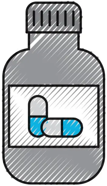 Vector illustration of plastic container medicine cross pharmaceutical treatment