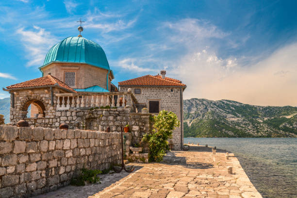 Our Lady of the Rocks Church Our Lady of the Rocks Church on the Island near Perast in the Bay of Kotor, Montenegro kotor montenegro stock pictures, royalty-free photos & images