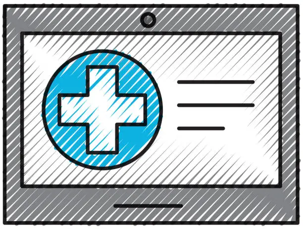 Vector illustration of tablet hospital cross online service health