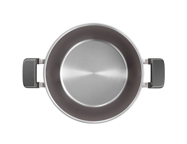 istock Stainless steel cooking pot, top view isolated over white background 854100268