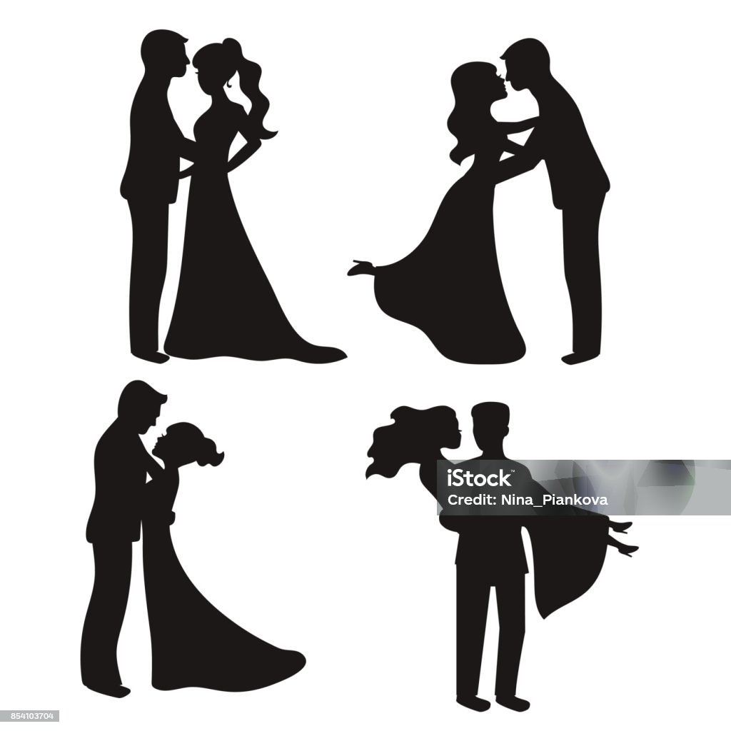 Set of vector silhouettes Set of vector silhouettes. Bride and groom. Wedding couples. Bride stock vector