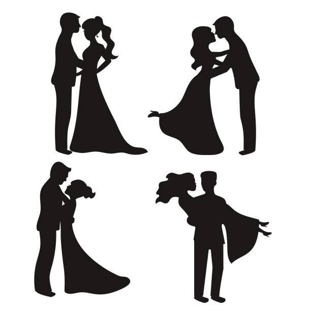 Set of vector silhouettes Set of vector silhouettes. Bride and groom. Wedding couples. wedding silhouettes stock illustrations