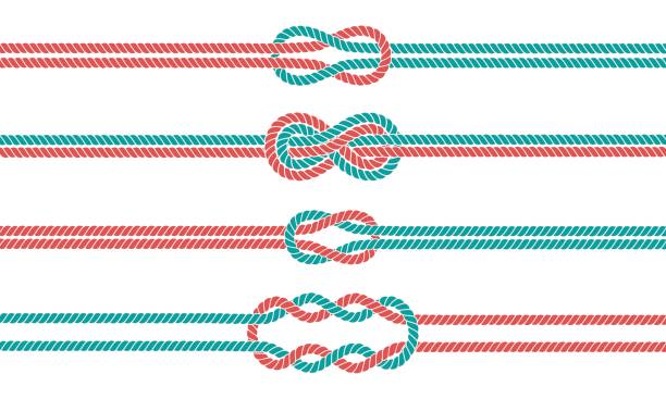 Sailor knot and rope dividers and borders set Sailor rope knot dividers and borders set. Nautical infinity sign. Tying the Knot concept. Graphic design element. Wedding invitations, baby shower, birthday card, scrapbooking. Vector illustration untie-rope stock illustrations