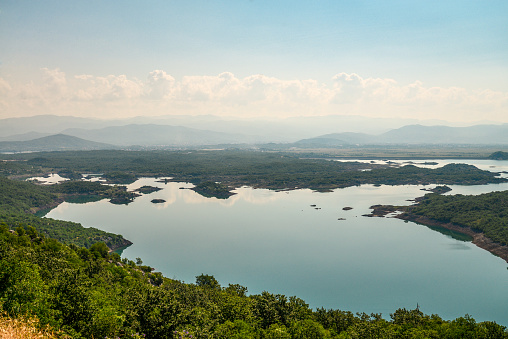 Summer view of the Slansko Lake with islands near Niksic town, Montenegro