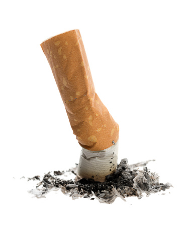 Smoked cigarette isolated on white background.