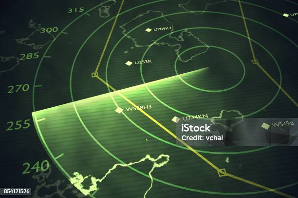 Military Radar Screen Is Scanning Air Traffic 3d Rendered Illustration Stock Photo - Download Image Now