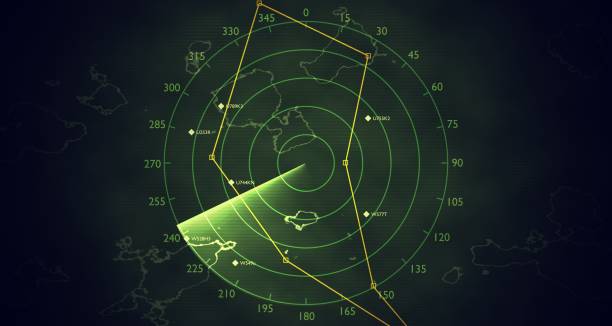 istock Military radar screen is scanning air traffic. 3D rendered illustration. 854121620