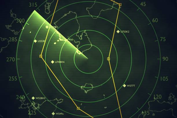 istock Military radar screen is scanning air traffic. 3D rendered illustration. 854121658