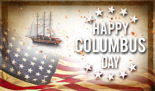 istock Happy Columbus day banner, patriotic background 854126596