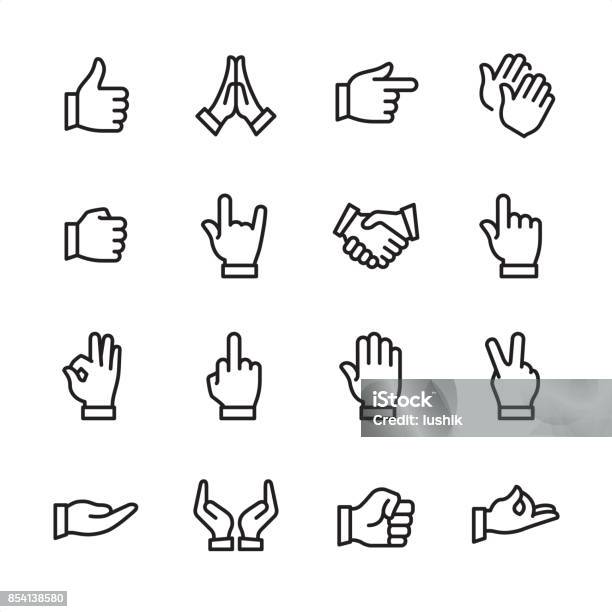 Gesture Outline Icon Set Stock Illustration - Download Image Now - Icon Symbol, OK Sign, Thumbs Up