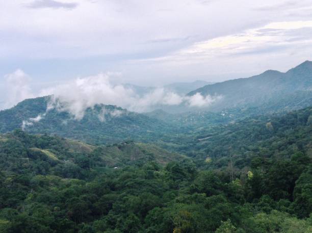 Clouds rolling into the valley in Minca, Colombia stock photo
