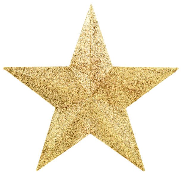 gouden ster geïsoleerd op wit - piek kerstversiering stockfoto's en -beelden